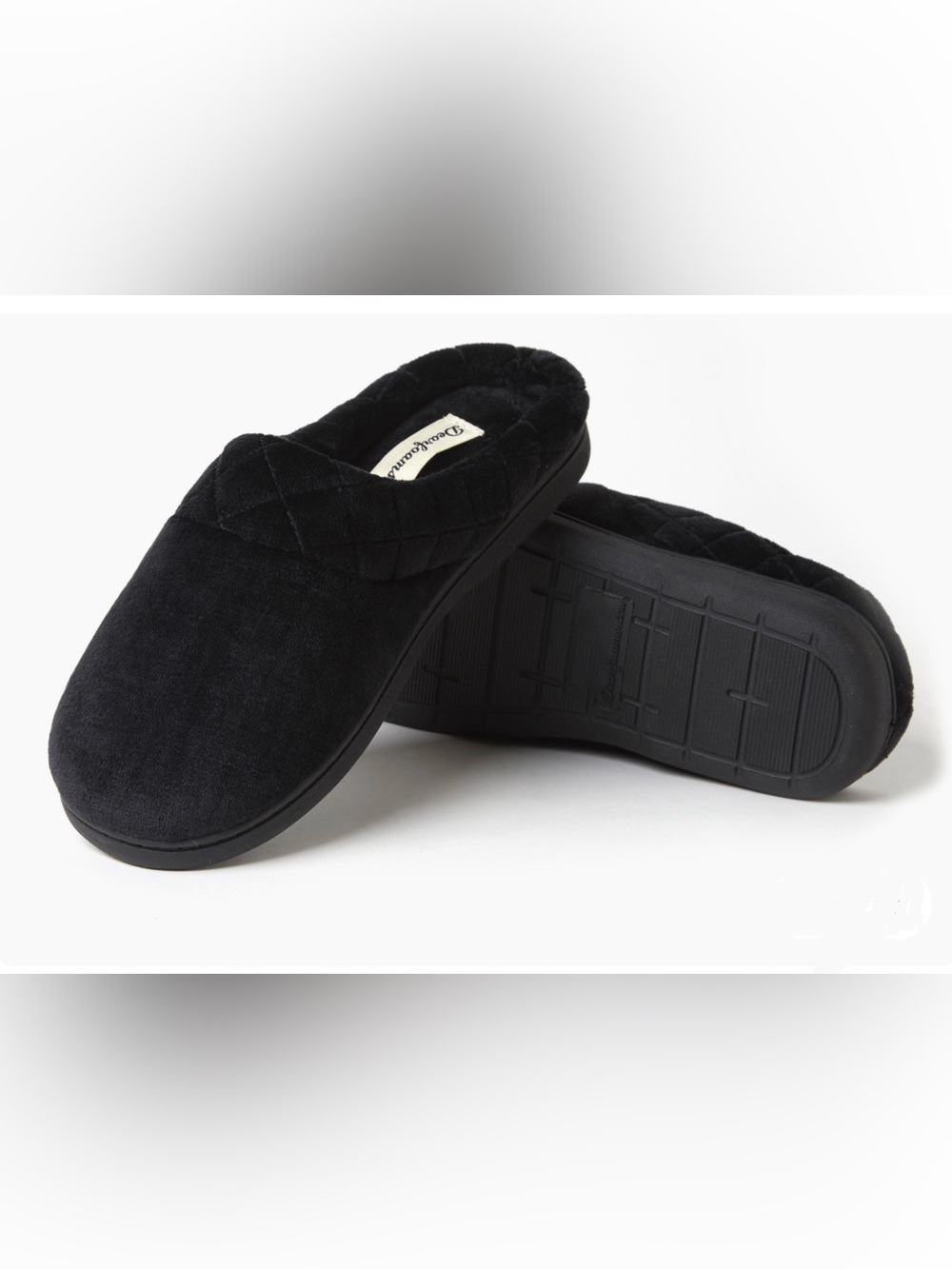 🆕 BNWT Black DEARFORMS Women's Quilted Memory Foam Slip-On Slippers Wide L 9-10